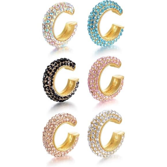 6pc CZ Ear Cuff Set • Non-Pierced • Clip-On Huggies - Picture 1 of 5